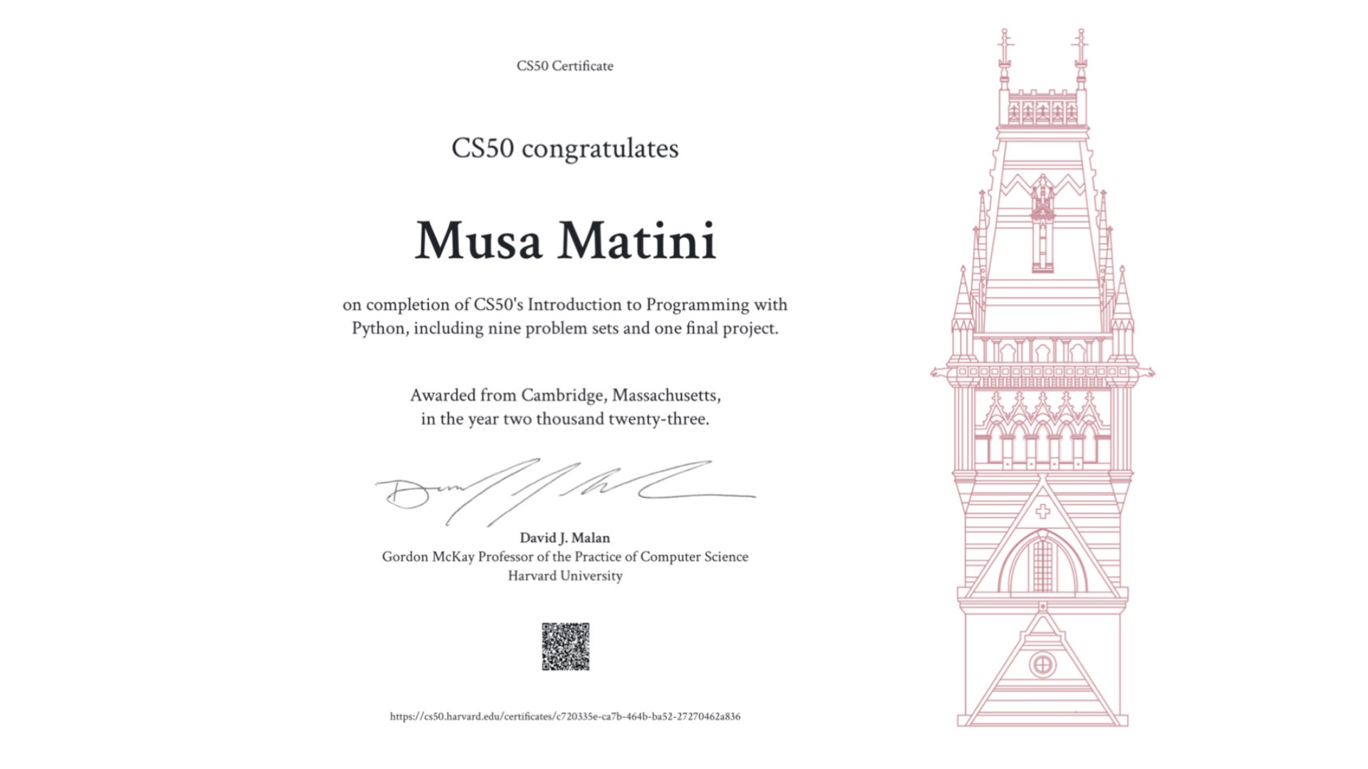 A clickable image of my project, CS50P Certificate.