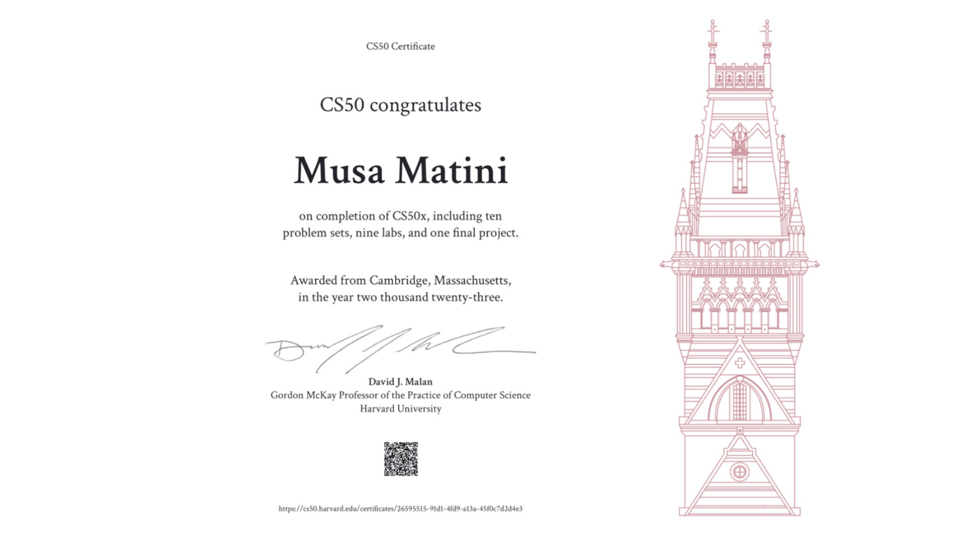 A clickable image of my project, CS50 Certificate.