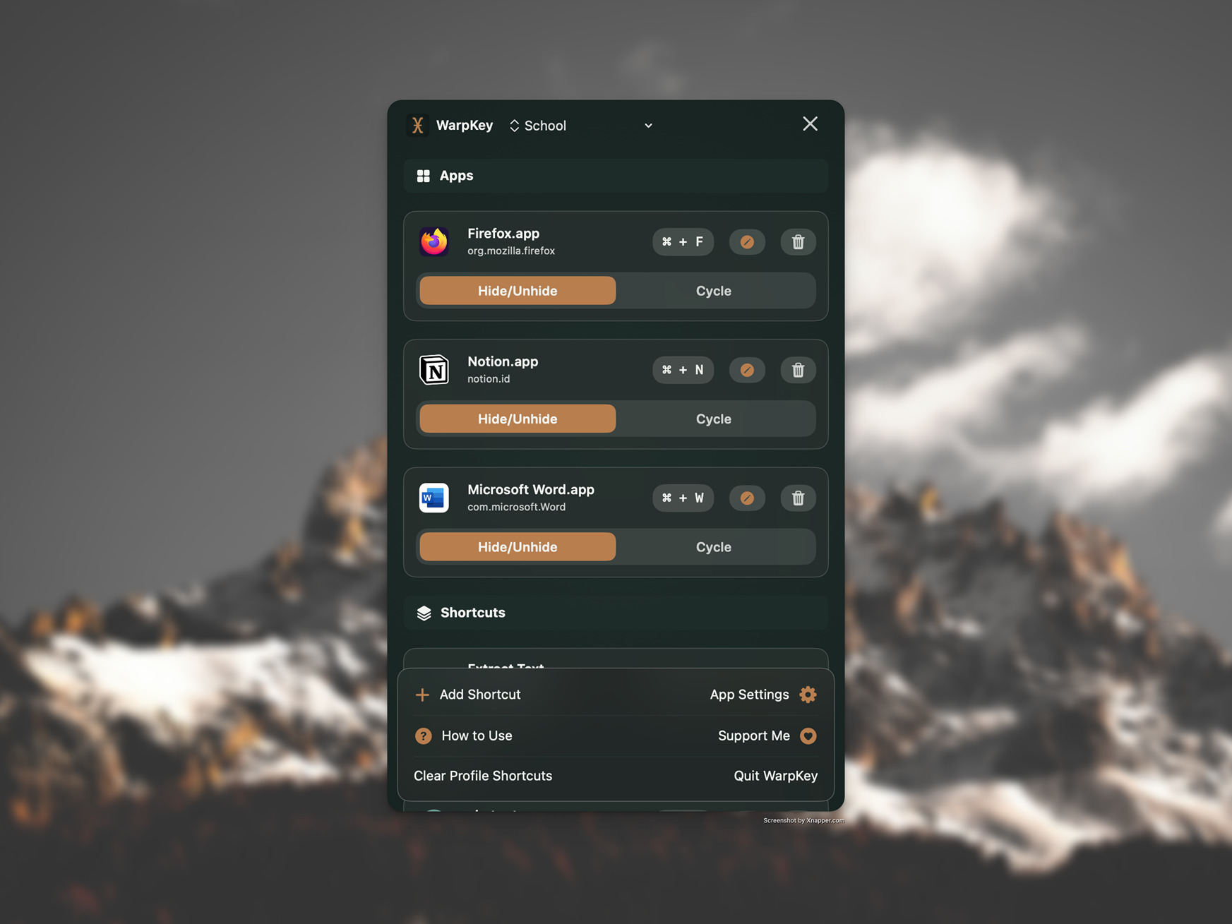 A clickable image of my project, The WarpKey App.